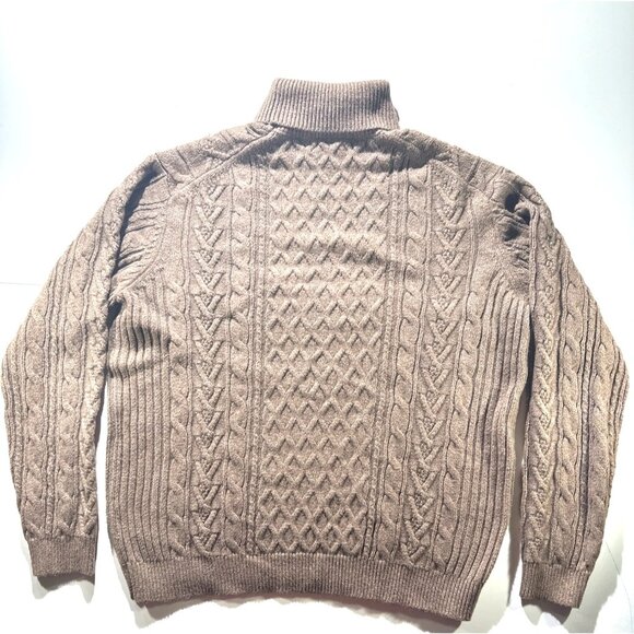 Mutual Weave XL Cable Knit Brown Turtleneck Sweater Cotton Blend Textured Design - Picture 3 of 10